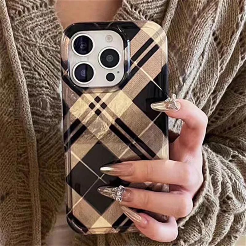 Ретро Черно-Золотой Ромбовидный Узор Чехол для Телефона для IPhone Case 16 15 14 13 12 11 Pro XR XS Max 7 8 Plus Ударопрочная Задняя Крышка