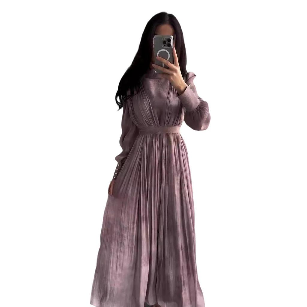 2024 Осеннее платье с цветочным принтом, завязкой на талии, стройнящее, плиссированное