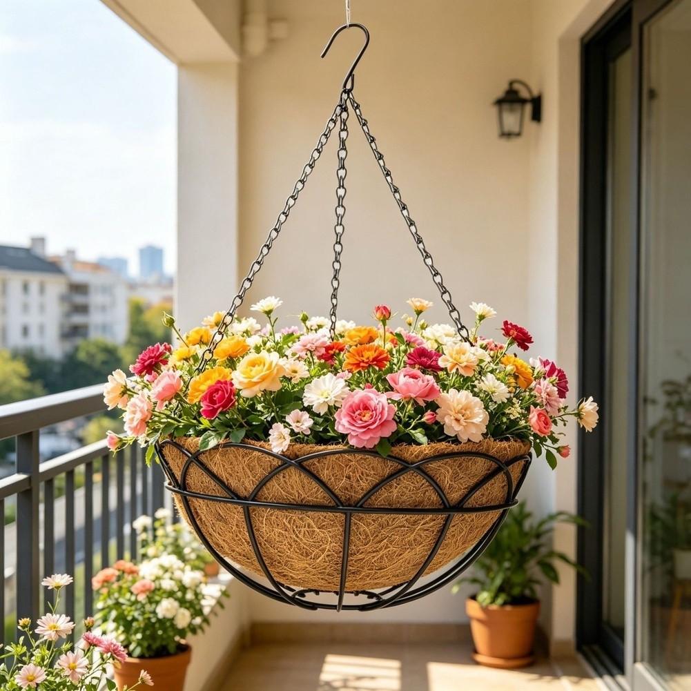 2 Pack 12 Inch Hanging Plant Baskets Metal Wire Frame With Natural Coconut Fiber Liner For Outdoor Garden Patio Decor