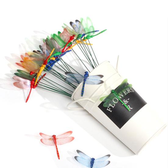 24 шт., 8,5 см, искусственная стрекоза, украшение для садового кола, устойчивое к атмосферным воздействиям, репеллент от мух, имитация шипа стрекозы, открытый длинный столб, 3D орнамент в виде стрекозы