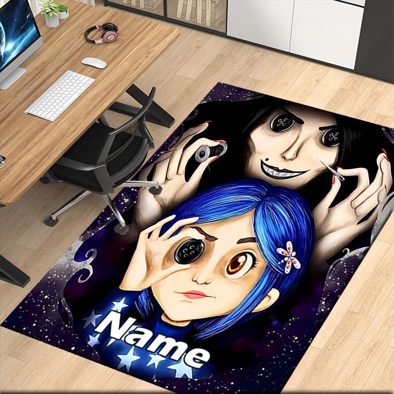 Custom Name Coraline Printed Carpet, for Office Chair Living Room Bedroom Kitchen Room Decor Gifts.