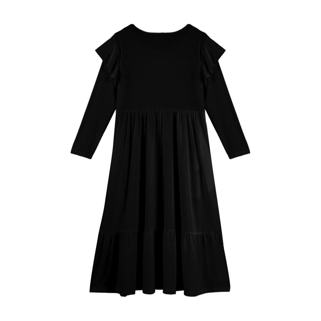 Girls' Tiered Ruffle Dress - Long Sleeve Printed Maxi With Pockets