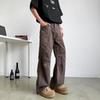 American overalls men's high street washed casual versatile trousers loose straight micro-pull trousers