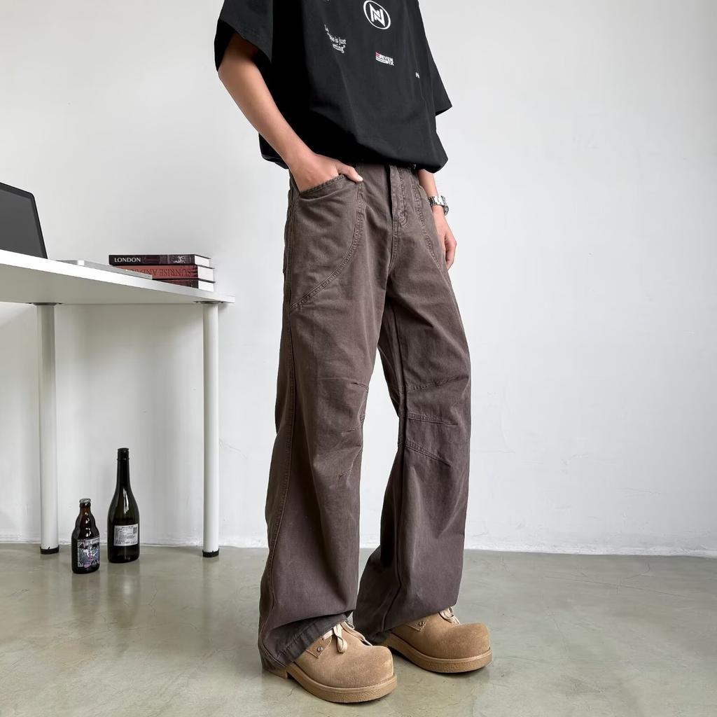 American overalls men's high street washed casual versatile trousers loose straight micro-pull trousers