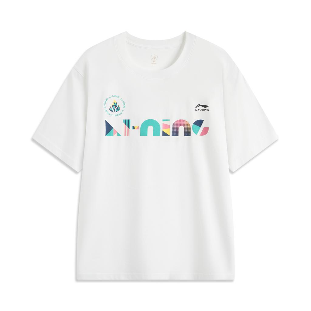 Футболка Li Ning Sports Trend Series с принтом в виде букв и круглым вырезом, удобная, дышащая, с коротким рукавом, унисекс, топы белого цвета AHSUC29-1
