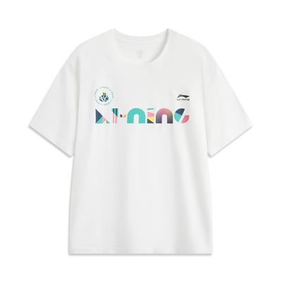 Футболка Li Ning Sports Trend Series с принтом в виде букв и круглым вырезом, удобная, дышащая, с коротким рукавом, унисекс, топы белого цвета AHSUC29-1