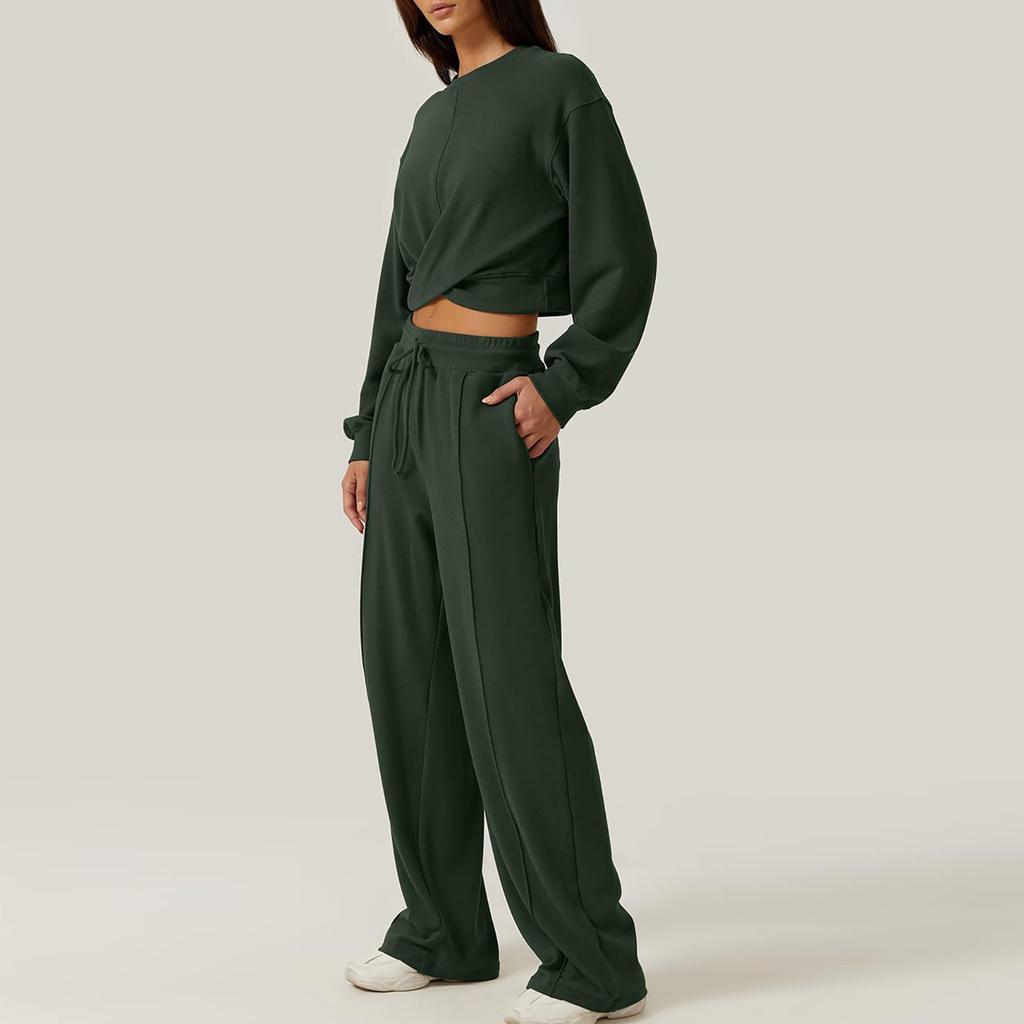 Женский комплект из 2 предметов, комплект спортивного костюма, укороченная спереди толстовка, комплект спортивных штанов с широкими штанинами