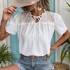 Summer Women's Shirt White V-neck T-shirt Jacquard Short Sleeve Tops