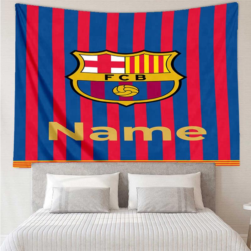 Custom Name FC Barcelona Print Tapestry, Backdrop, Easy Setup, Ideal for Bedroom, Office & Living Room, with Aesthetic Wall Hanging Decor.