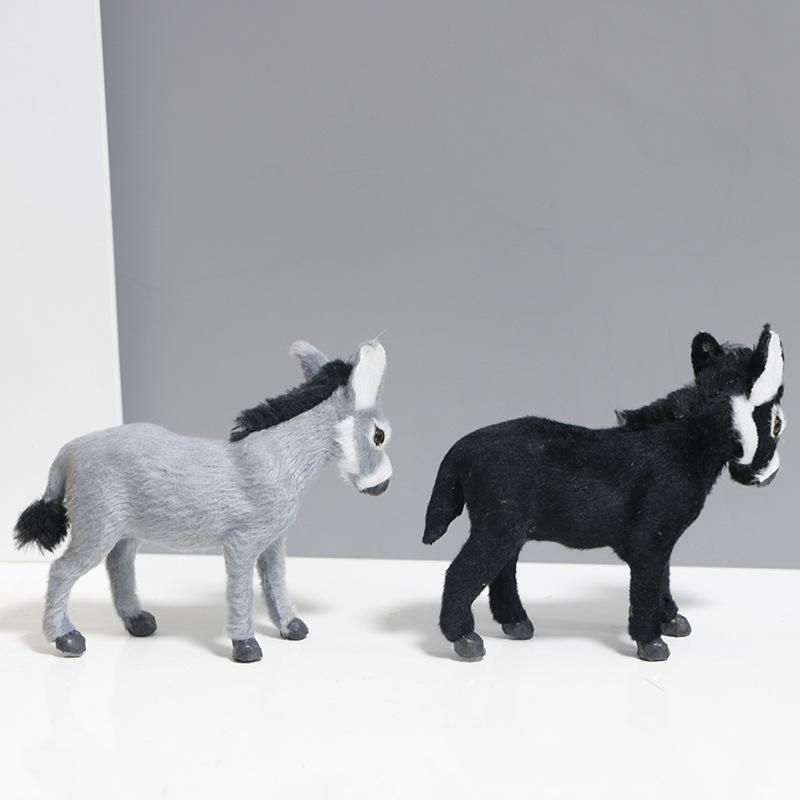 Mini Realistic Donkey Figurine Handmade Artificial Fur Non Stuffed Eco Friendly Desk Decor Gift Car Ornament Keychain