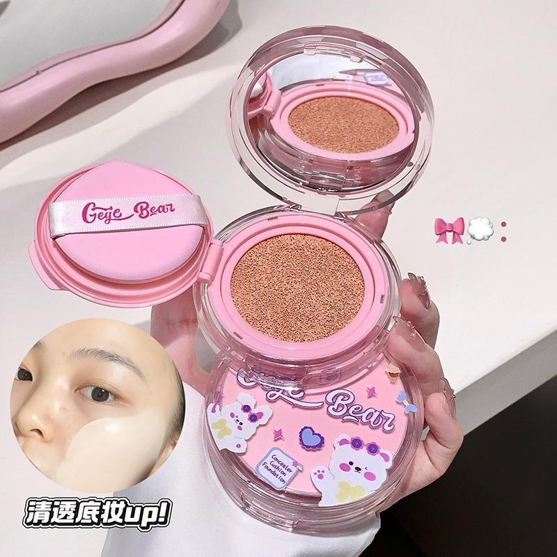 Gege bear Hydrating Concealer Cushion Foundation, Lightweight Natural Dewy Finish, Brightening Long-lasting Flawless Makeup, Moisturizing No Caking