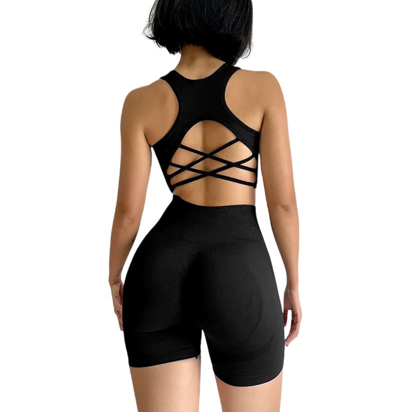 Ribbed gym set for workouts, bra, shorts, sportswear, size L (ribbed shorts, size L)