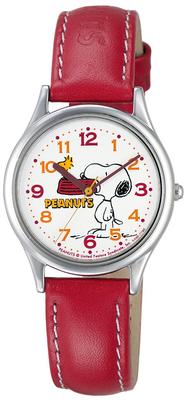 Часы Analog Snoopy Водонепроницаемый кожаный ремешок Красный [Q&Q] AA95-9852 Женские