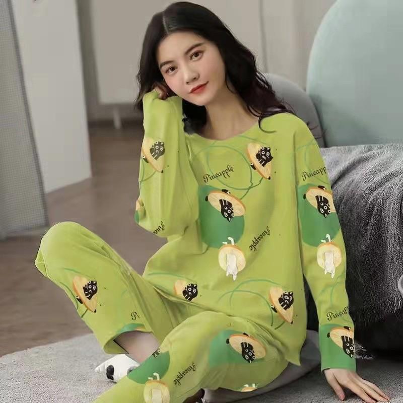 Cute Cartoon Long Sleeve Pajama Set Polyester Lounge Wear For Teen Girls