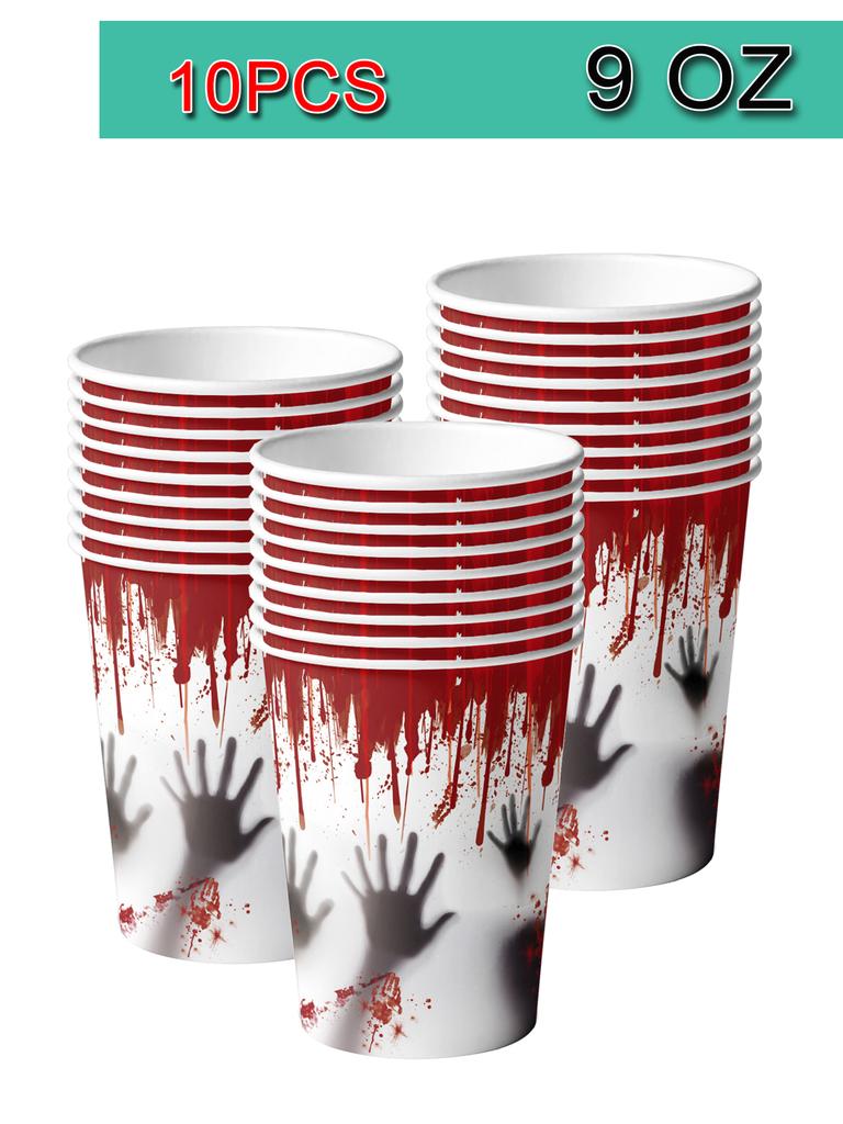10Guests Halloween Party Decoration Ghost Festival Supplies Bloodstained Handprint Plates Cups Napkins Happy Halloween Day 2026