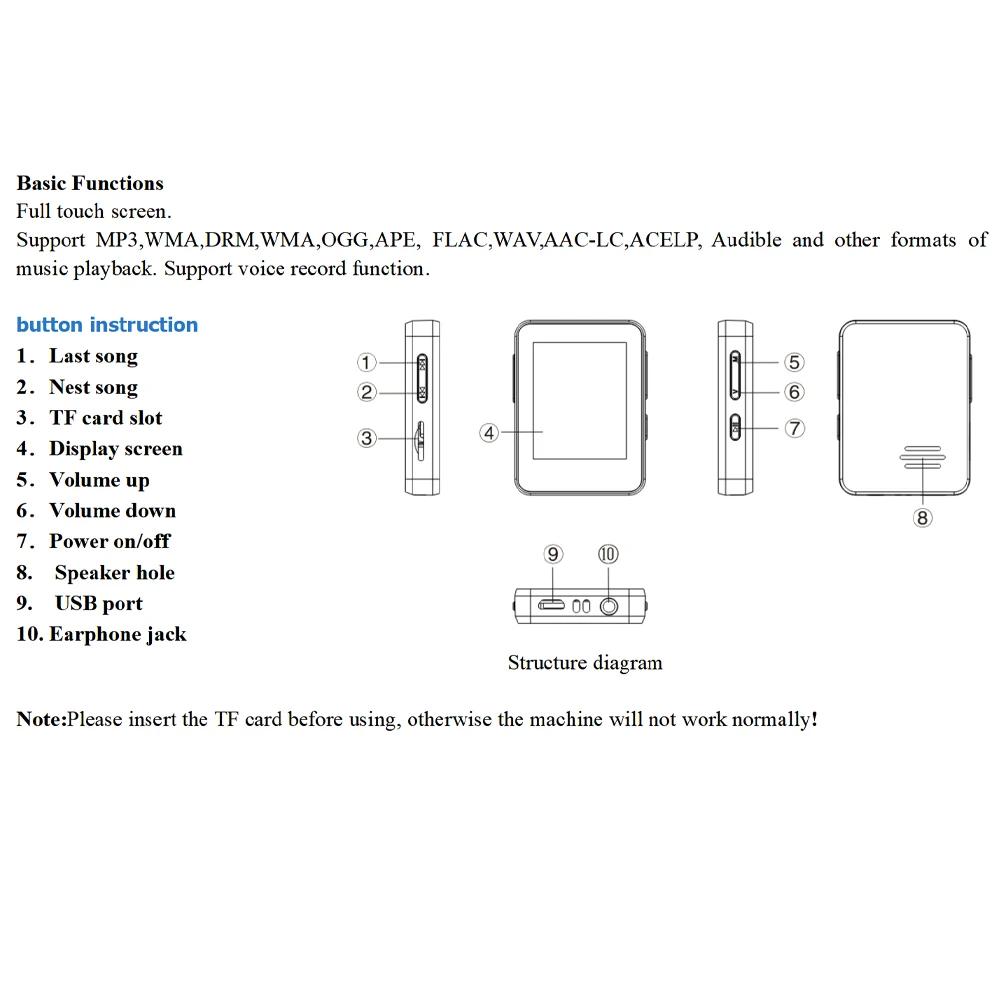 Мини портативный Bluetooth сенсорный экран MP3 плеер Walkman музыкальные плееры встроенный динамик с электронной книгой/Fm радио/записывающий MP4 плеер