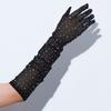 Sexy Elastic Rhinestones Mesh Women Diamond Full Finger Thin Long Gloves Cosplay Stage Performance Club Music Party Clothing