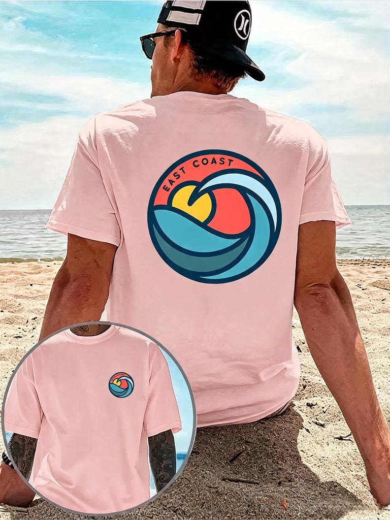 2026 Summer Unisex East Coast Wave Print Tshirt Double Sided Graphic Beach Vacation Casual Unisexs And Unisexs Short Sleeve Tee