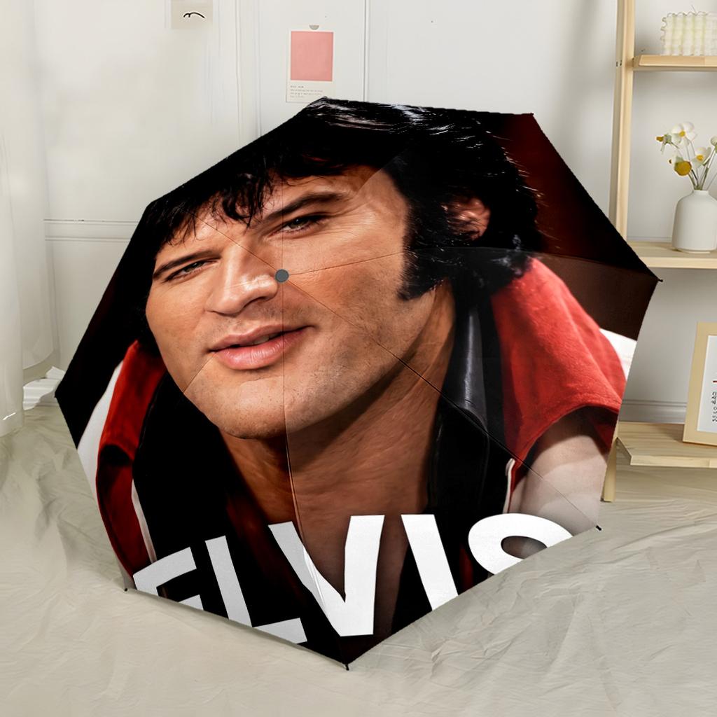 Elvis Presley: Unity Music Compact Travel Automatic Umbrella Sturdy 8-Rib Shaft Sturdy Construction All-Season Umbrella for Travel
