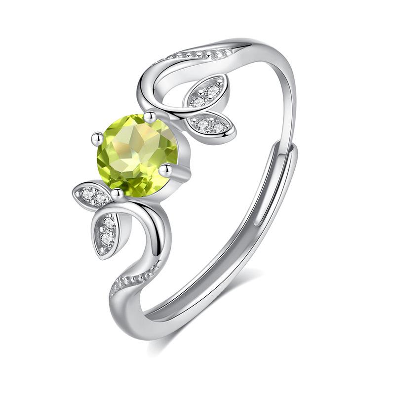 Natural Spar Branches Leaves Clutch Ring S925 Sterling Silver Adjustable High-End Women Fashion Jewelry Gifts