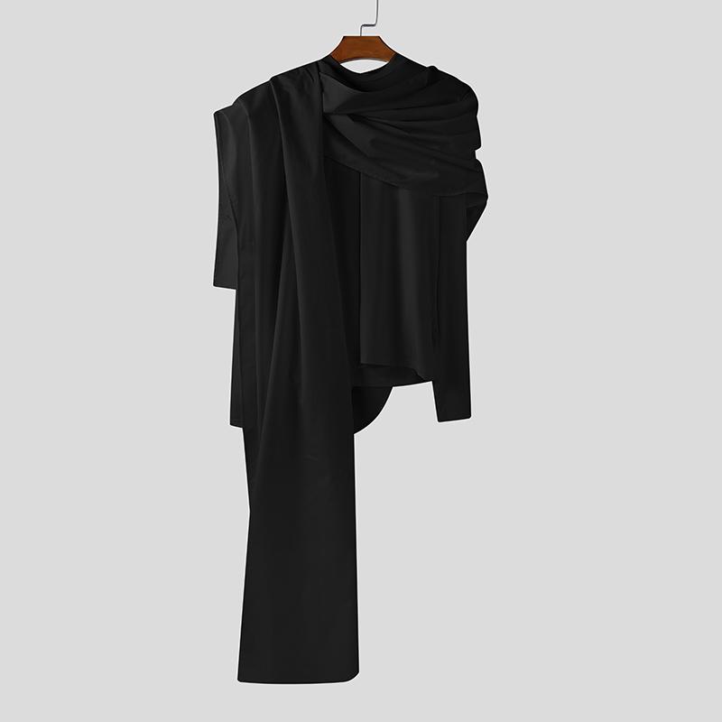 INCERUN Autumn Men Swing Collar Long Sleeve Irregular Layers Casual Gothic Tops T-shirts