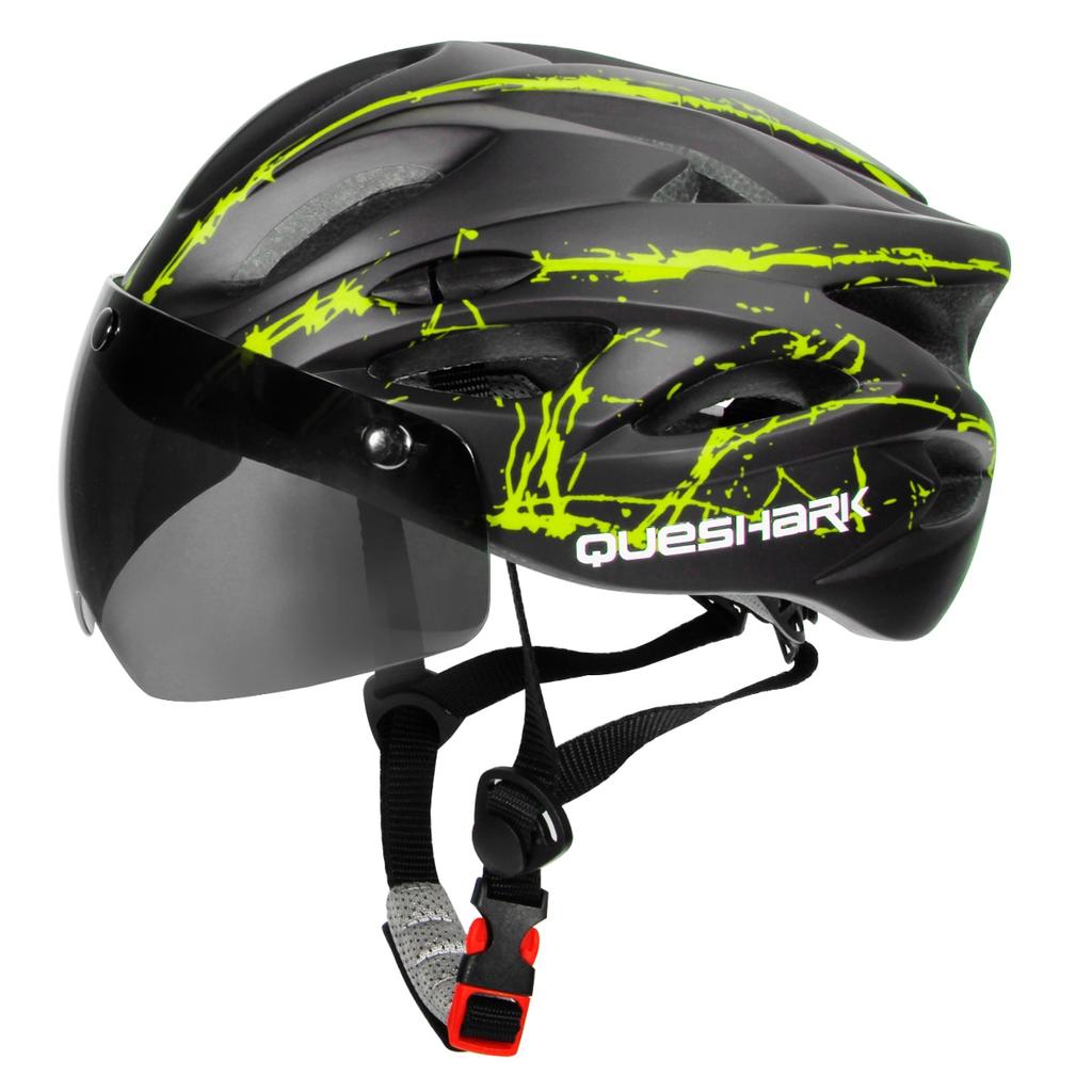 Queshark Ultralight Cycling Helmet with Goggles Bicycle Safety Cap Motorcycle Riding MTB Road Bike Helmet+Removable Yellow/Colorful Lens