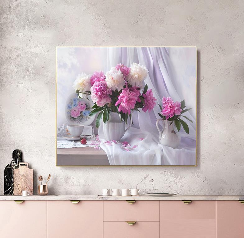 RUOPOTY Краска по номерам, цветок пиона, настенное искусство, уникальный подарок, ручная роспись на холсте, картина по номерам, уличный декор для детской комнаты