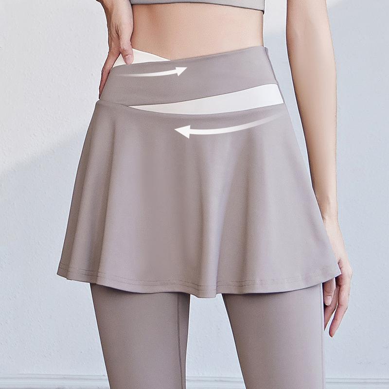 Брюки для фитнеса и йоги с юбкой, женские спортивные леггинсы из двух частей, спортивные леггинсы с эффектом пуш-ап, узкие брюки для бега