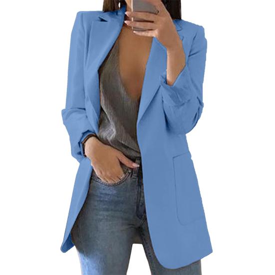 Women Suit Coat Lapel Long Sleeve Open Front Suit Jacket with Pockets Slim Fit Solid Color Business Office Lady Outwear