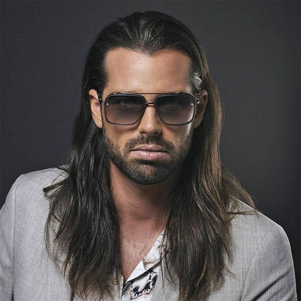 Big Metal Frame Gradient Sunglasses Classic Driving Oversized Square Sunglasses UV400 Protection Traveling Shades