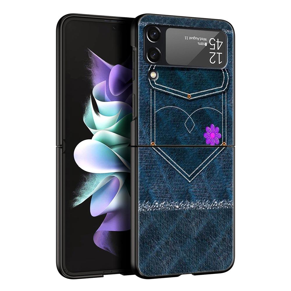 Жесткий чехол для телефона из ПК с кожаным рисунком для Samsung Galaxy Z Flip 7 6 5 4 Черная крышка для Galaxy Z Flip 3 Складной чехол Shell