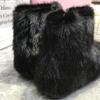 Fashion Women Mink Fur Flat Casual Shoes Ankle Winter Warm Snow Boots Crystal Decor Outside Footwear Short Boots Black