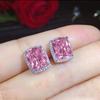 Cao Shi Pink Zircon Diamond Square Earrings for Women