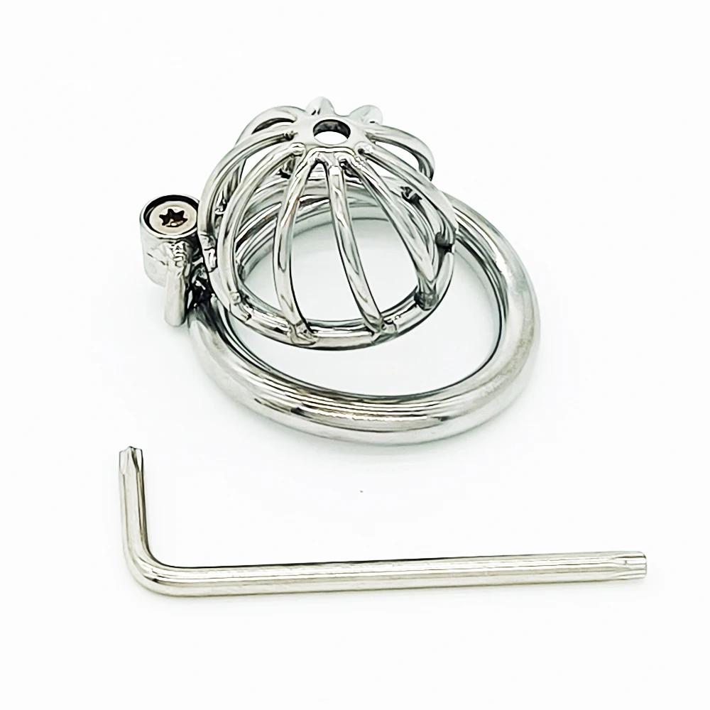 Screw Lock Stainless Steel Male Chastity Device Cock Cage with Arc Penis Ring Sex Toys for Men Urethral Lock Adult Game