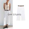 Summer New Women Clothes French Style Five-Pocket Design With Belt High Waist Wide Leg Denim Trousers 1889152