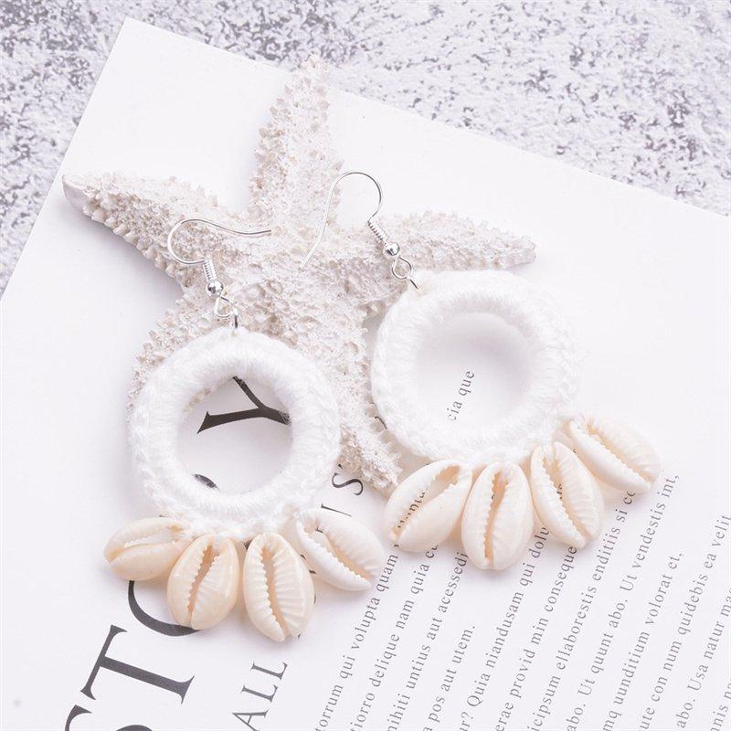 Серьги-ракушки с кисточками, модные пляжные серьги в стиле бохо, оригинальные новые большие круглые висячие серьги, женские вязаные крючком серьги