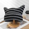 Autumn Winter Outdoor Warm Knitting Caps Cute Striped Cat Ear Hat No Brim Thickened Stretchy Yarn Knitted Beanie Hat