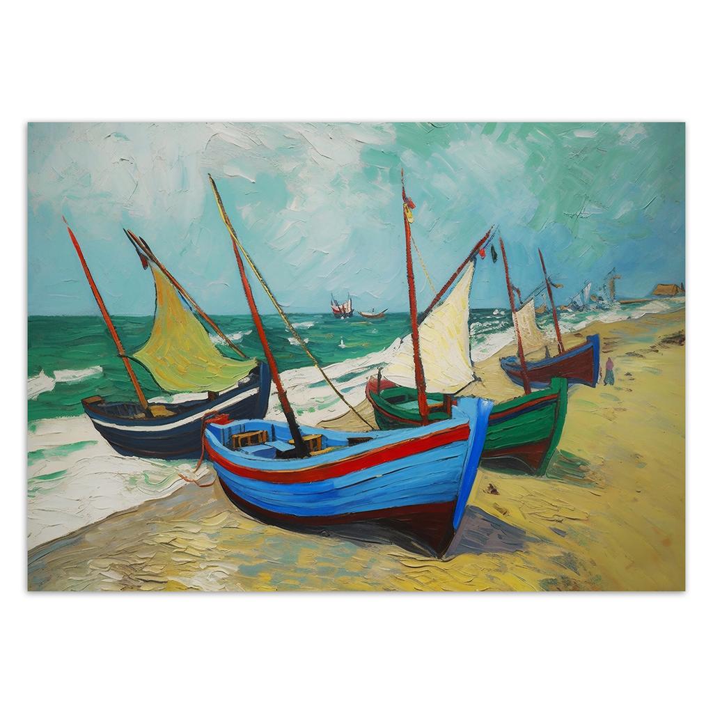 Wallpaper Fishing boats on the beach - V. van Gogh