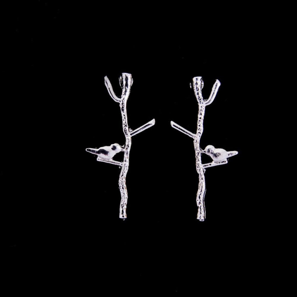 1 Pair Romantic Branch Bird Metal Ear Post Stud Earrings Gold Silver Color Zinc Alloy Women Jewelry Gift