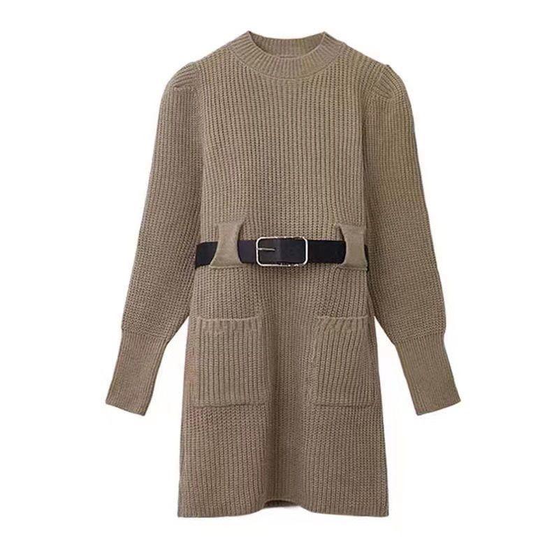 Женское трикотажное платье большого размера в корейском стиле, модное, зимнее, осеннее, с чувством дизайна, с облегающей талией, базовый слой, юбка, трендовое