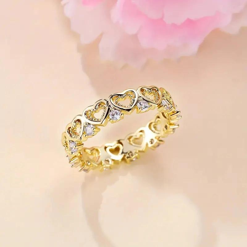CAOSHI Sweet Romantic Rings for Women Hollow Out Heart Shaped Design Engagement Ceremony Accessories Versatile Finger Jewelry