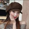 Autumn and Winter New Suede Octagonal Beret Female Japanese Versatile Retro Large Head Circumference Showing Face Little Painter Hat