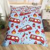 3D Print Firefighter Car Duvet Cover Set,Fire Truck Bedding Set, Honeycomb And Fire Comforter Fire Engine Vehicle Quilt Cover