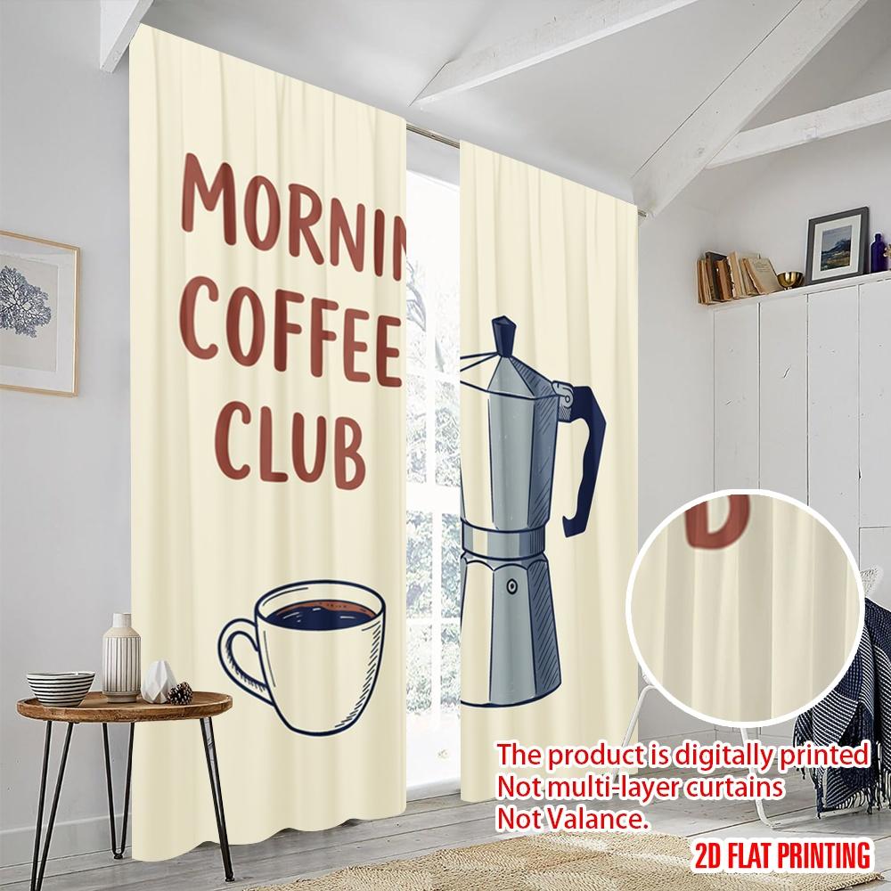 2 шт. 2D плоская печать Занавески для сцены Кружка Morning Coffee Club 100% полиэфирная ткань Без электричества Сезонная вечеринка и праздник