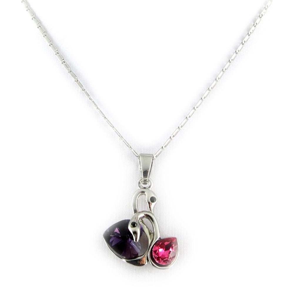 Les Trésors De Lily [K8062] - Designer Necklace 'Swans' Purple Pink