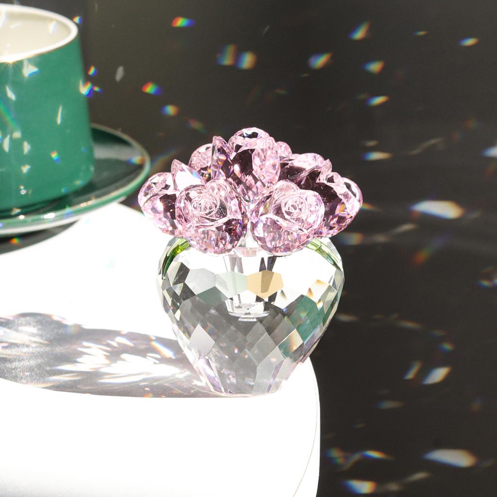 Lovely Eco-Friendly Polished Pink Crystal Ball Flower Gifts for Mom Wife Girlfriend Home Office Tabletop Paperweight Souvenir