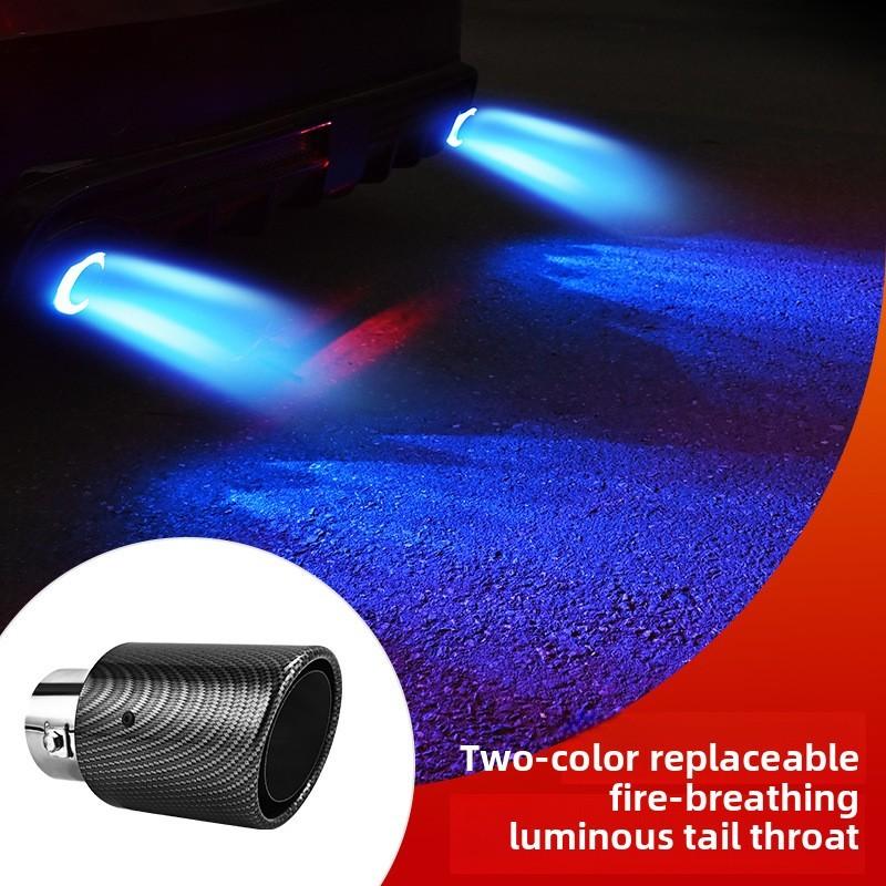 Car Exhaust Pipe Muffler Flaming Luminous Motorcycle Tail Vent Carbon Fiber Universal 40-57mm With LED Flashing Decorative Light