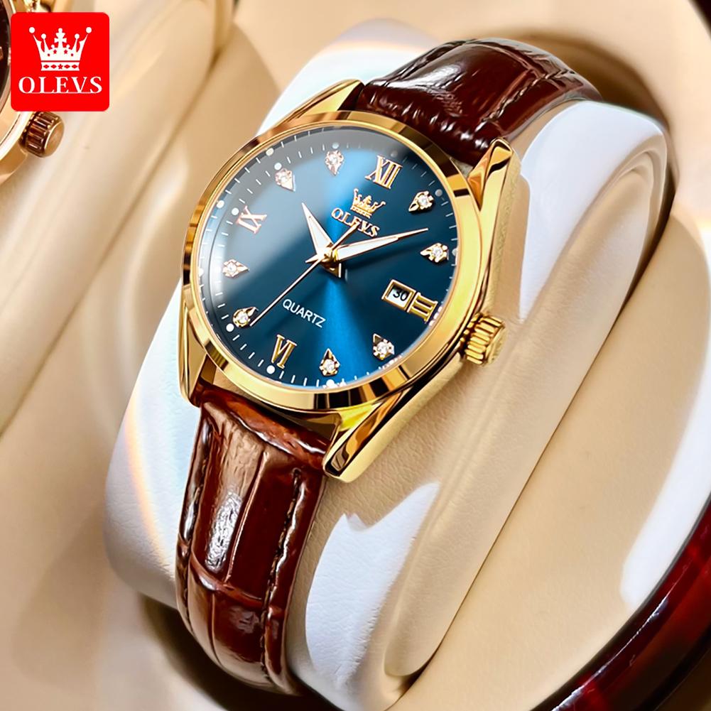 OLEVS Women Watches Elegant Fashion Leather Strap Small Dial Original Brand Quartz Wristwatch for Lady Waterproof Luminous Date