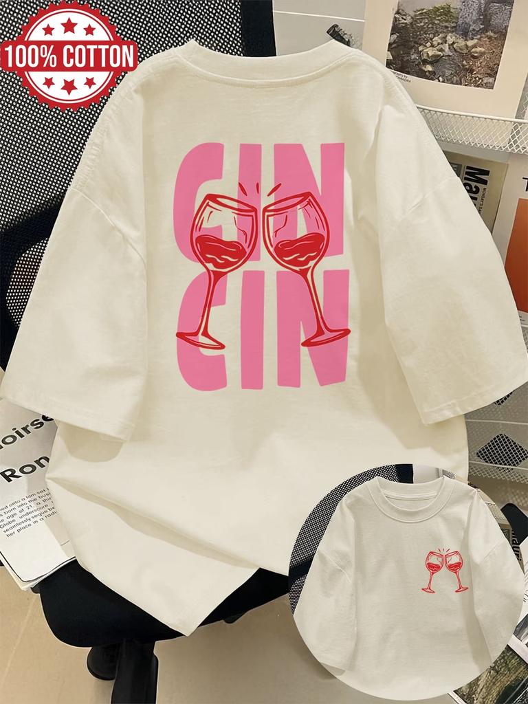 Loose 100% Cotton Y2k Vintage Drink T-Shirts Female Funny T Shirts Egirl Korean Fashion Graphic Tees Tops Women Clothing