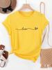 2025 New Casual Minimalist Heart & Letter Print Short Sleeve T-Shirt Graphic Tees Women Simple T Shirt Clothing Tee Female Tops